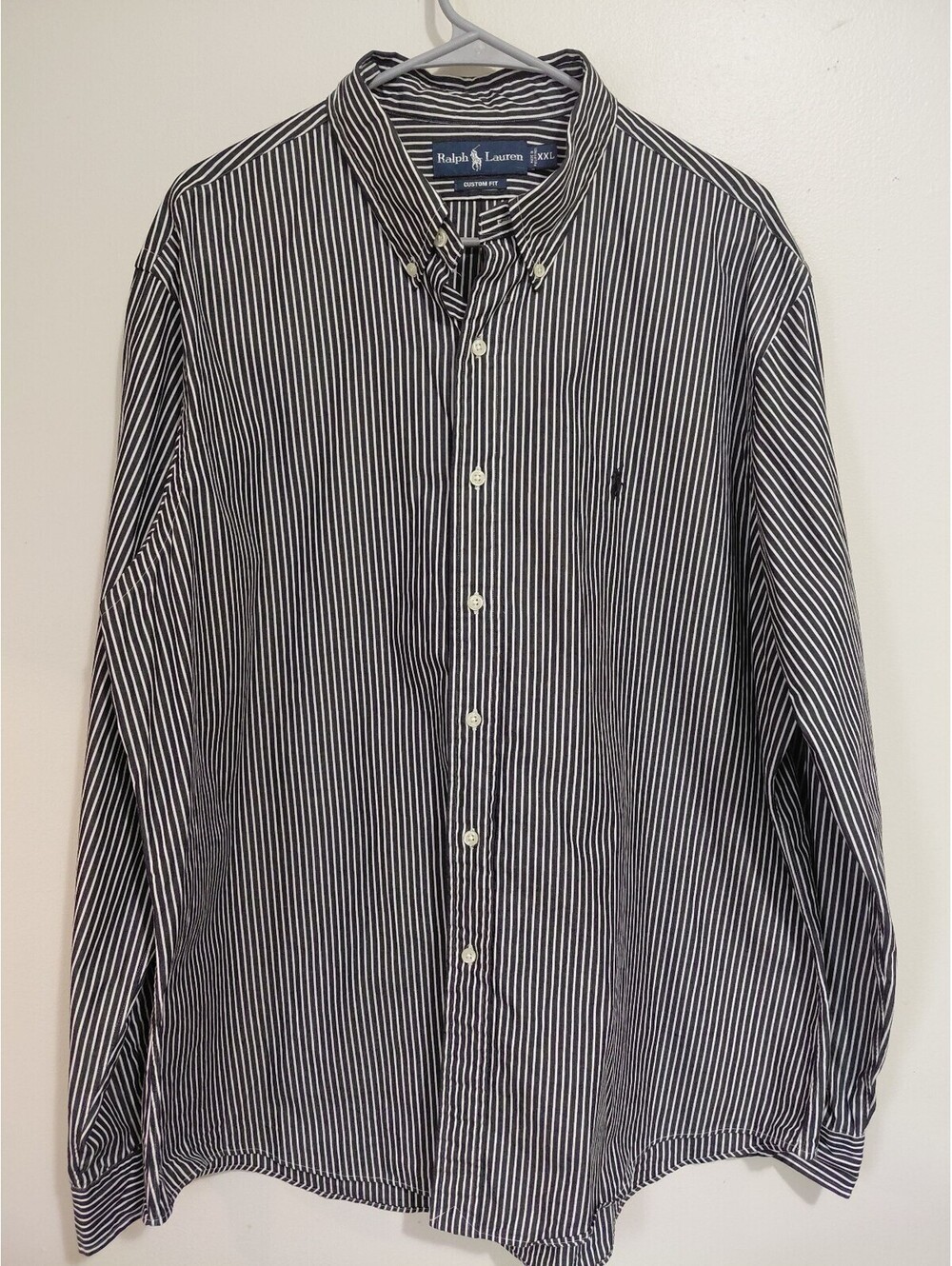 Ralph Lauren XXL Custom Fit Navy and White Striped Button-Down Shirt